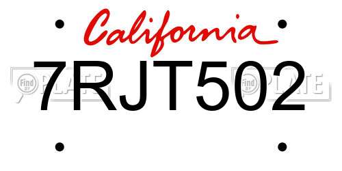 7RJT502 California License Plate