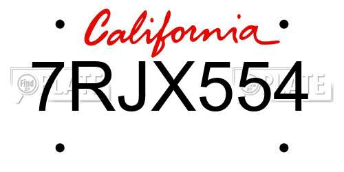 7RJX554 California License Plate