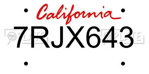 7RJX643 California License Plate
