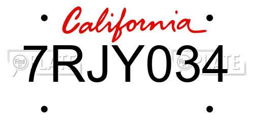 7RJY034 California License Plate