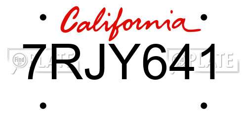 7RJY641 California License Plate