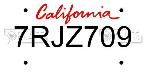 7RJZ709 California License Plate