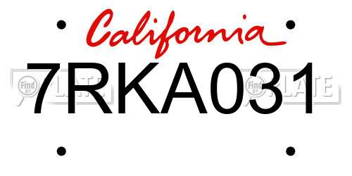 7RKA031 California License Plate