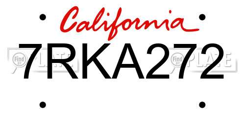7RKA272 California License Plate