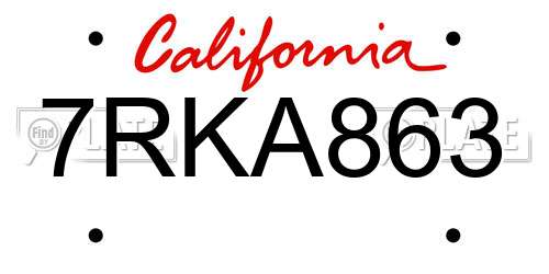 7RKA863 California License Plate