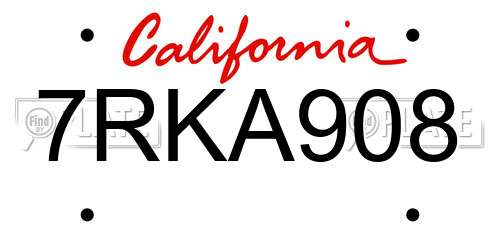 7RKA908 California License Plate
