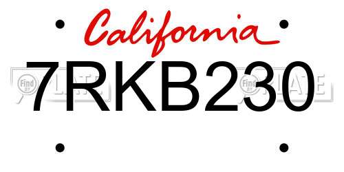 7RKB230 California License Plate