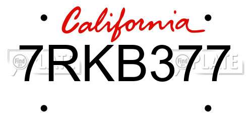 7RKB377 California License Plate