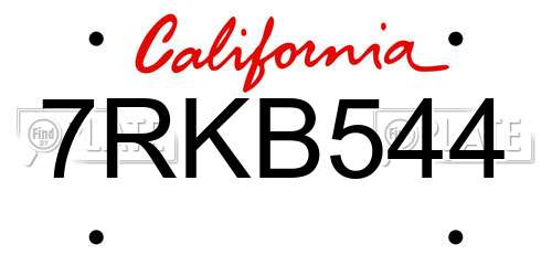 7RKB544 California License Plate