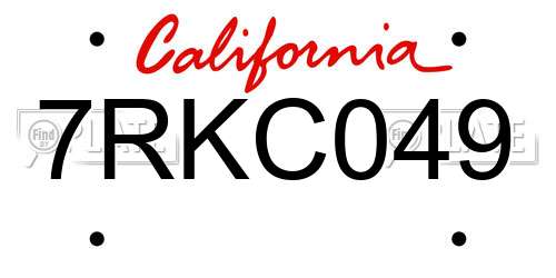 7RKC049 California License Plate
