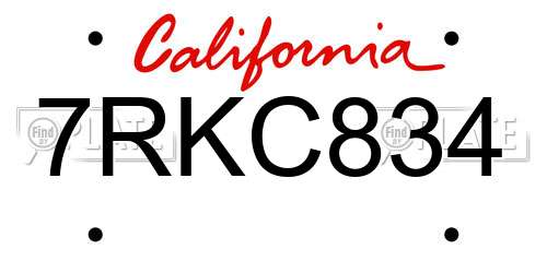 7RKC834 California License Plate