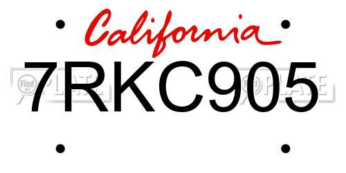 7RKC905 California License Plate