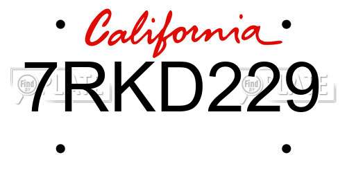 7RKD229 California License Plate