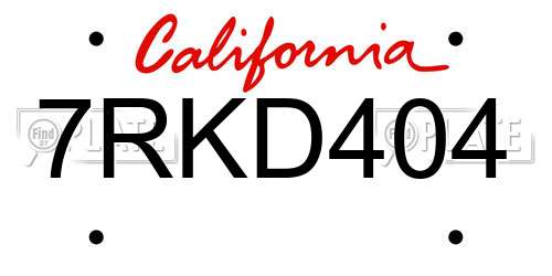 7RKD404 California License Plate