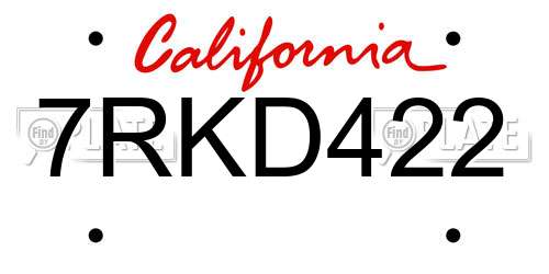 7RKD422 California License Plate