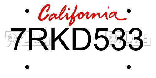 7RKD533 California License Plate