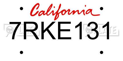 7RKE131 California License Plate