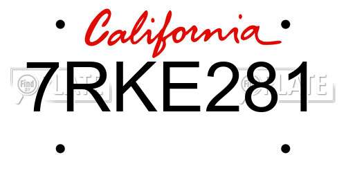 7RKE281 California License Plate