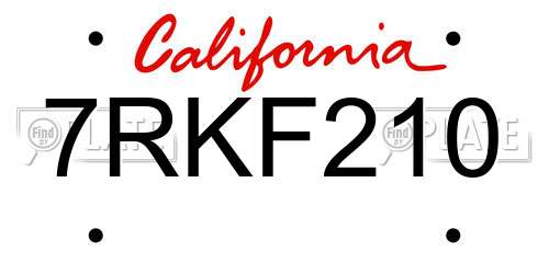7RKF210 California License Plate