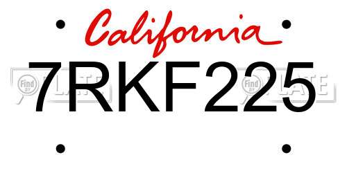 7RKF225 California License Plate