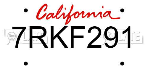 7RKF291 California License Plate