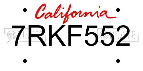 7RKF552 California License Plate
