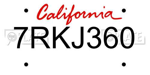 7RKJ360 California License Plate