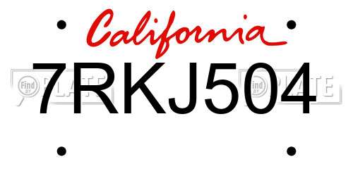 7RKJ504 California License Plate