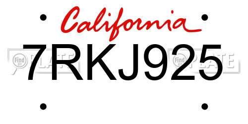 7RKJ925 California License Plate