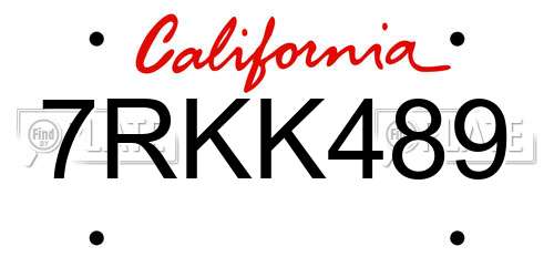 7RKK489 California License Plate