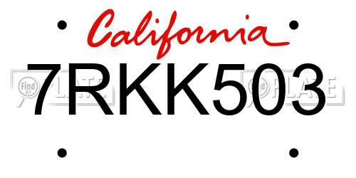 7RKK503 California License Plate