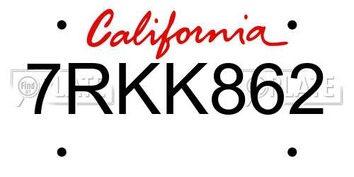7RKK862 California License Plate