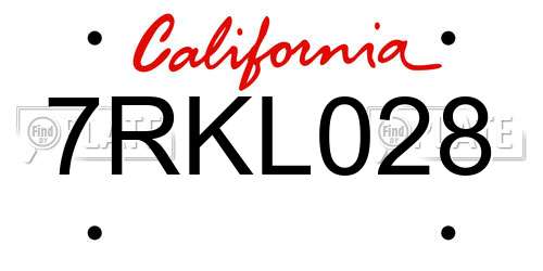 7RKL028 California License Plate