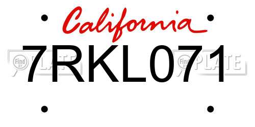 7RKL071 California License Plate