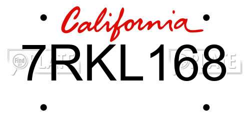 7RKL168 California License Plate