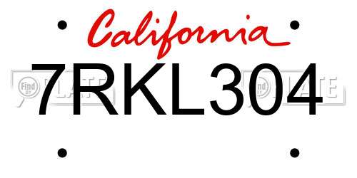7RKL304 California License Plate