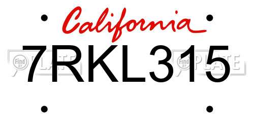 7RKL315 California License Plate
