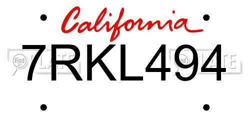 7RKL494 California License Plate