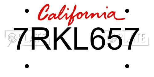 7RKL657 California License Plate