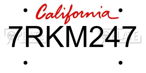 7RKM247 California License Plate