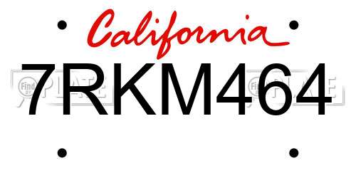7RKM464 California License Plate