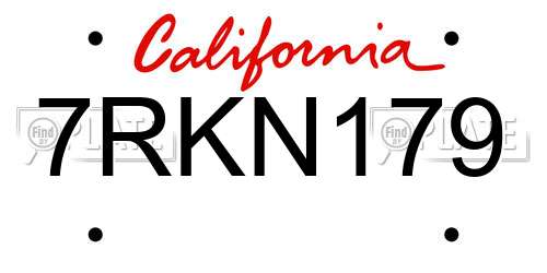 7RKN179 California License Plate