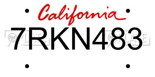 7RKN483 California License Plate