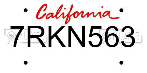 7RKN563 California License Plate