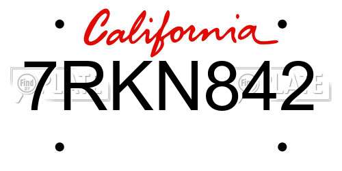 7RKN842 California License Plate