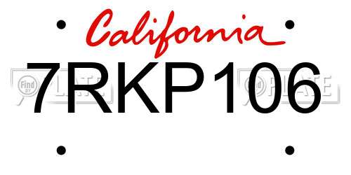 7RKP106 California License Plate