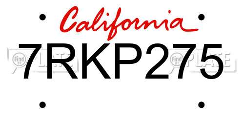7RKP275 California License Plate