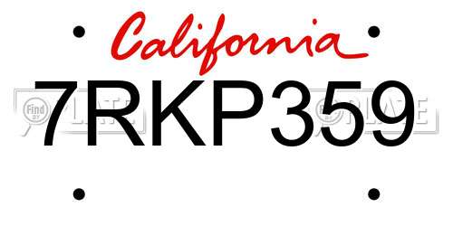 7RKP359 California License Plate