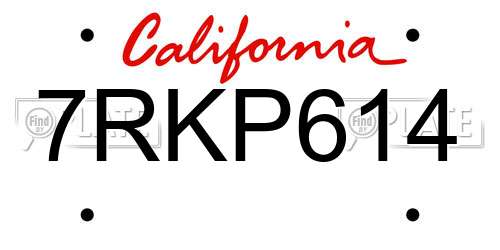 7RKP614 California License Plate