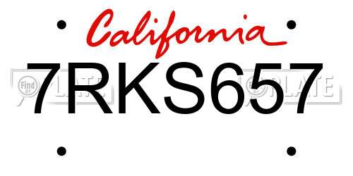 7RKS657 California License Plate